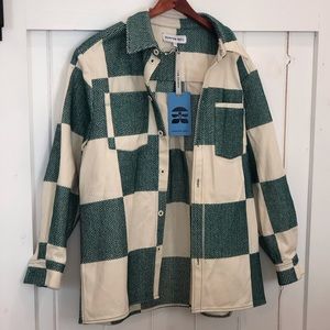 Hunter Bell Hudson Overshirt Green Embroidered Twill in Large